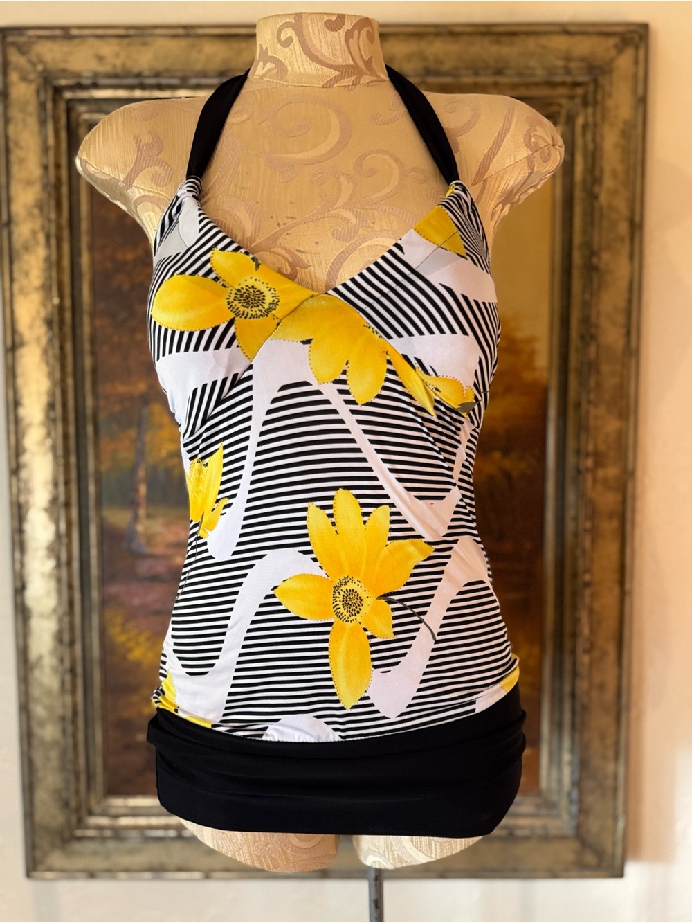 Body Central Y2K Floral Striped Abstract Longline Halter going out top early 00s